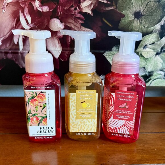 NEW 3-Pc PEACH BELLINI, SUNSHINE & LEMONS & WATERMELON LEMONADE Hand Soap BBW - Picture 1 of 2